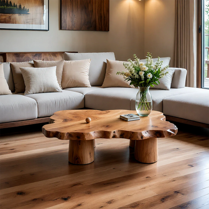 Live Edge Coffee Table Organic Shape – Natural Wood Center Table for Living Room