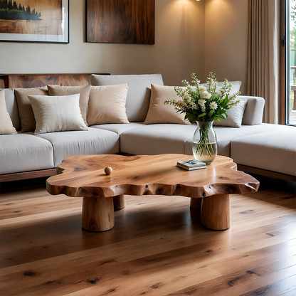Live Edge Coffee Table Organic Shape – Natural Wood Center Table for Living Room