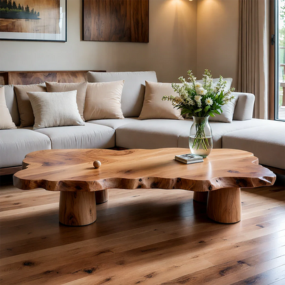Live Edge Coffee Table Organic Shape – Natural Wood Center Table for Living Room