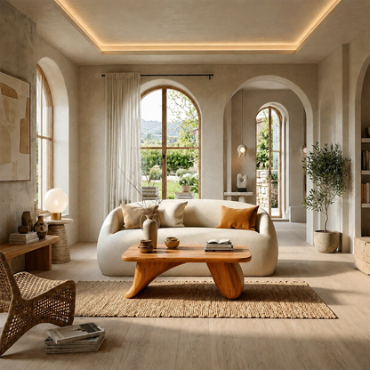 Low Wood Coffee Table with Sculpted Base – Minimal Center Table for Modern Interiors