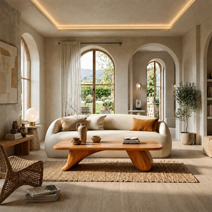 Low Wood Coffee Table with Sculpted Base – Minimal Center Table for Modern Interiors