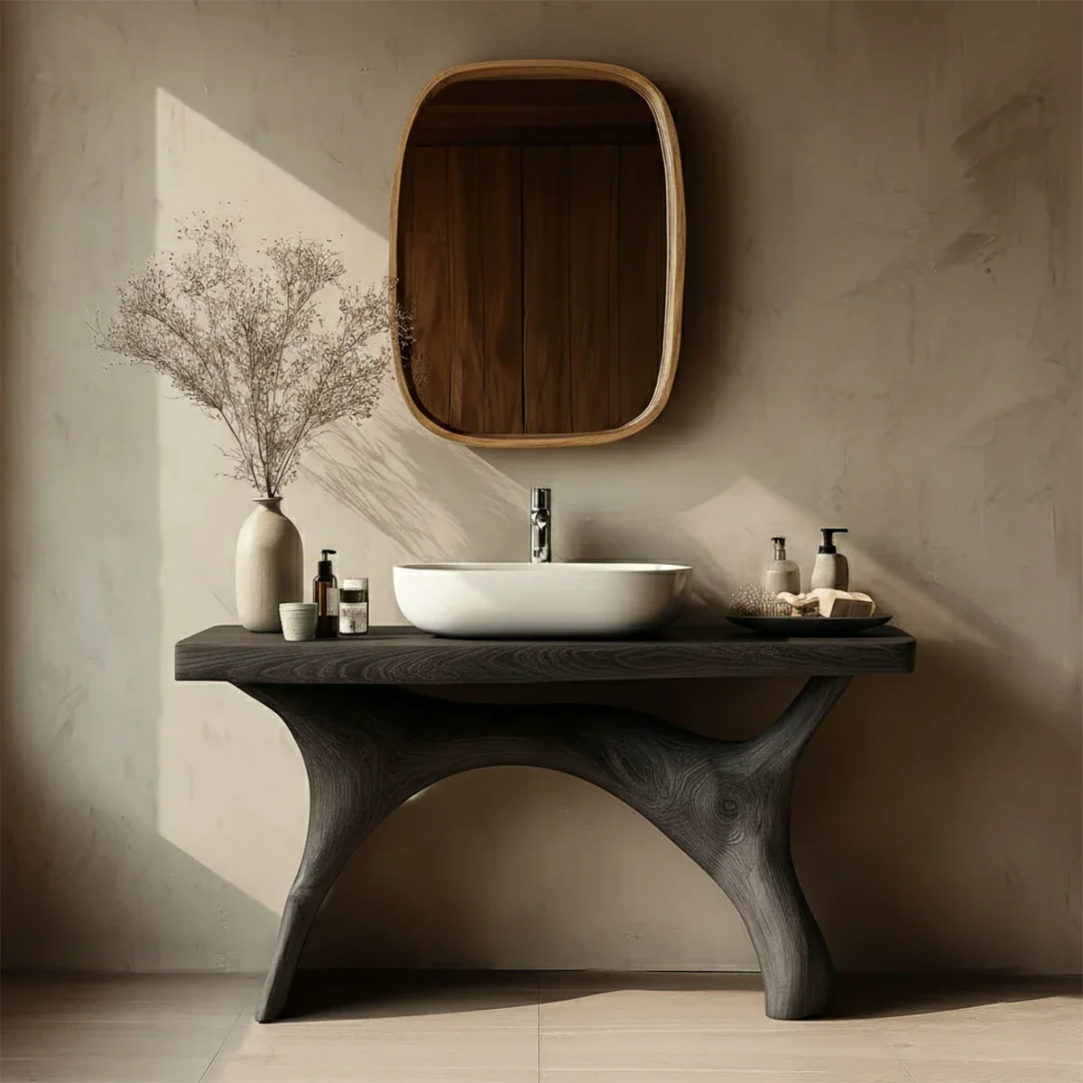 Luxury oak bathroom vanity organic furniture design