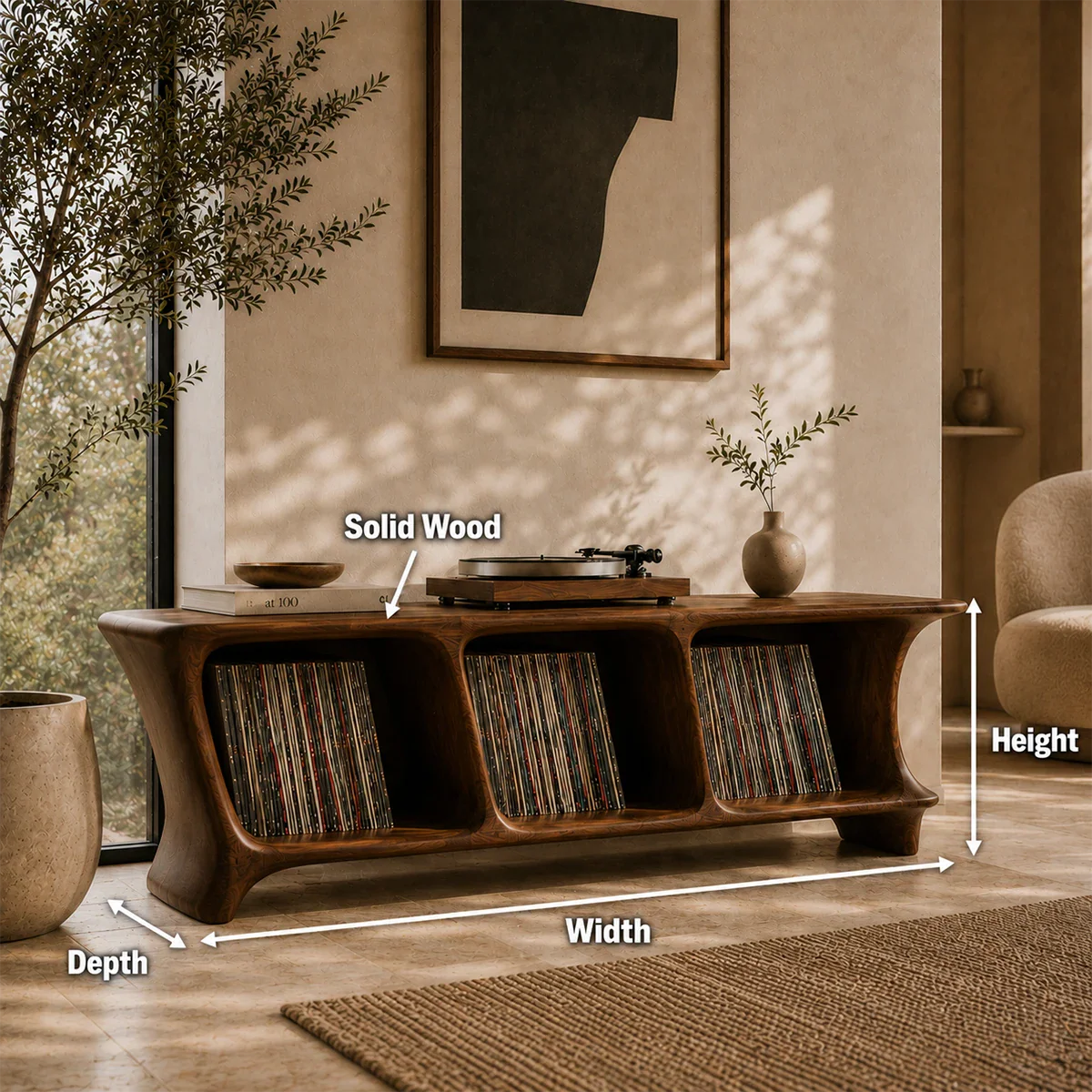 Premium vinyl record organizer with open display shelves for music collections
