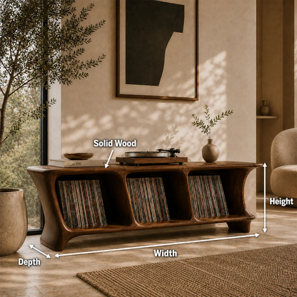 Premium vinyl record organizer with open display shelves for music collections