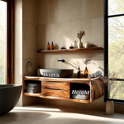 Floating Bathroom Vanity Natural Solid Wood With Curved Frame Drawer