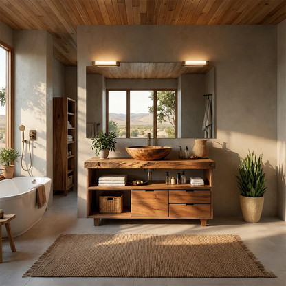 Live Edge Natural Solid Wood Bathroom Vanity With Vessel Sink And Storage