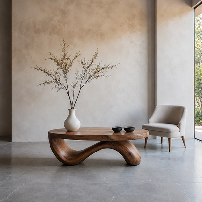 Sculpted Wave Coffee Table – Solid Wood Contemporary Art Form