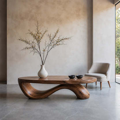 Sculpted Wave Coffee Table – Solid Wood Contemporary Art Form