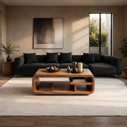 Curved Storage Coffee Table – Solid Wood Seamless Loop Design