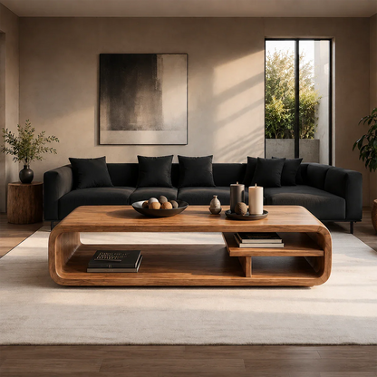 Curved Storage Coffee Table – Solid Wood Seamless Loop Design