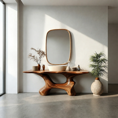 Artistic Sculptural Bathroom Vanity Natural Solid Wood Curved Base
