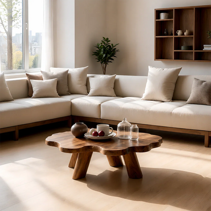 Japandi Low Coffee Table – Solid Wood Organic Minimalist Living Room Table
