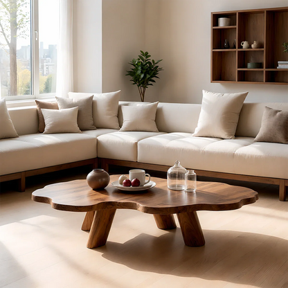 Japandi Low Coffee Table – Solid Wood Organic Minimalist Living Room Table