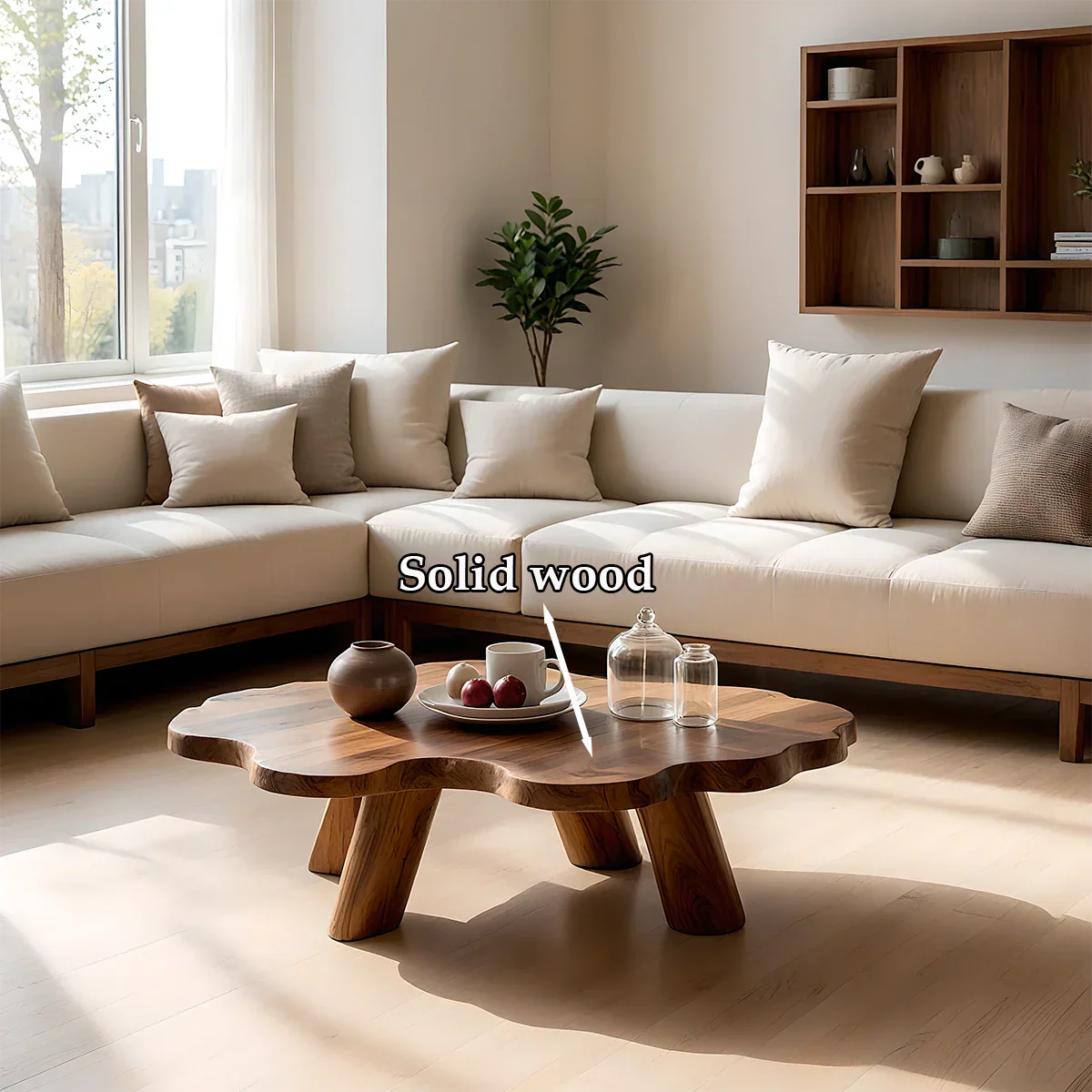 Solid walnut coffee table with natural edge detail