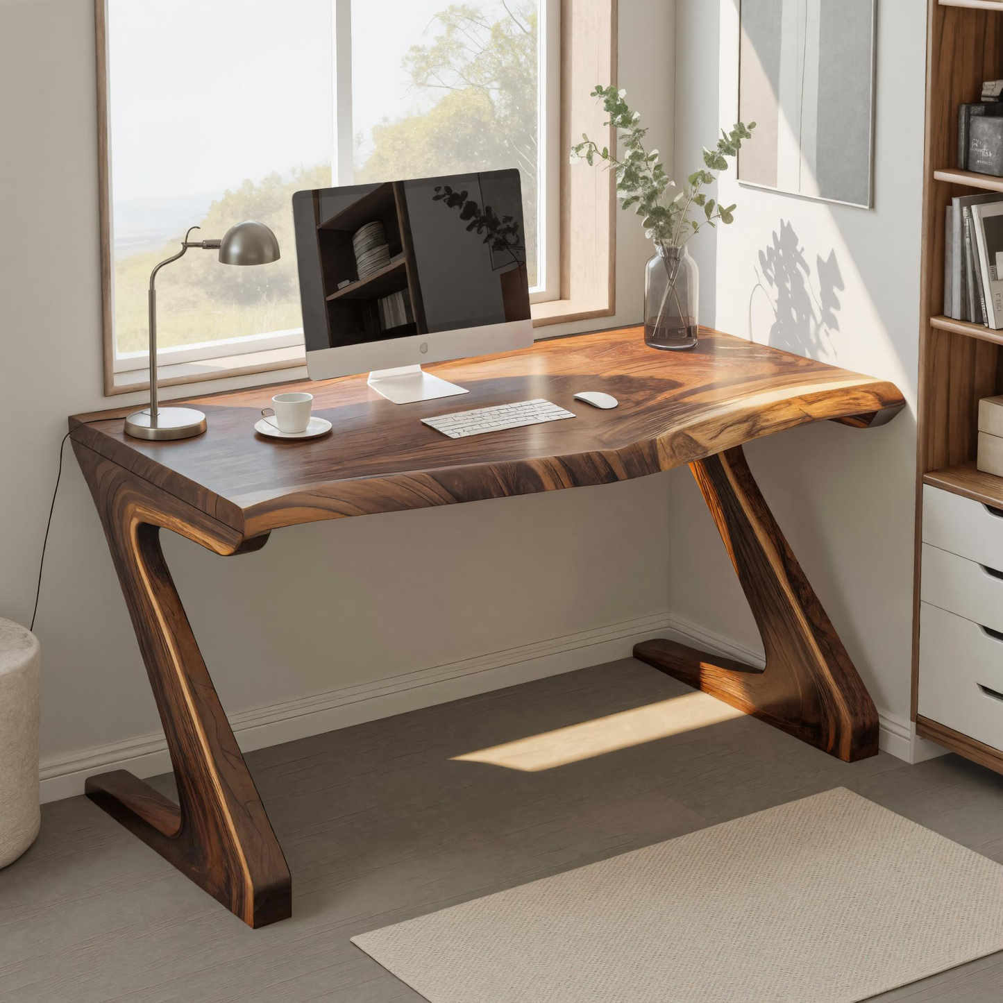 Modern Live Edge Desk With Z Legs For Home Office