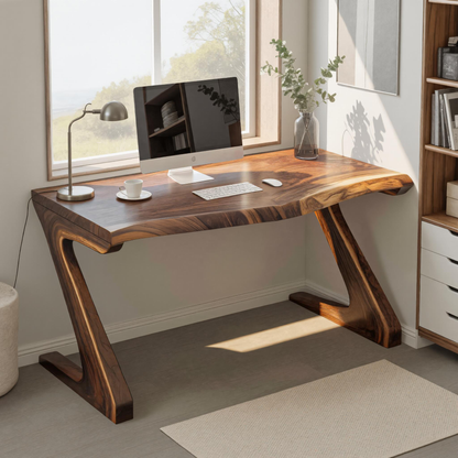 Modern Live Edge Desk With Z Legs For Home Office