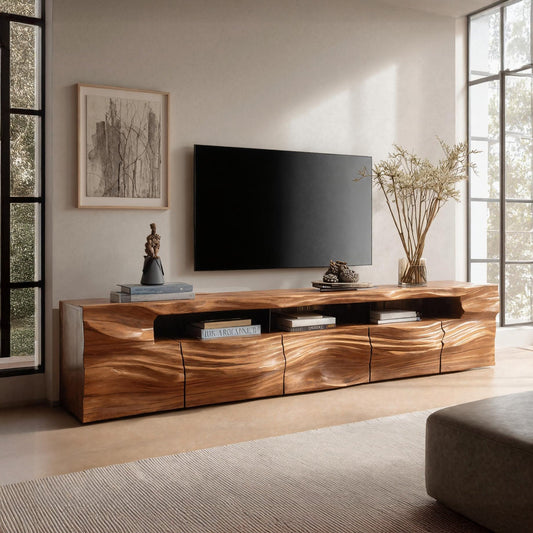 Modern Sculptural TV Console With Drawers For Living Room