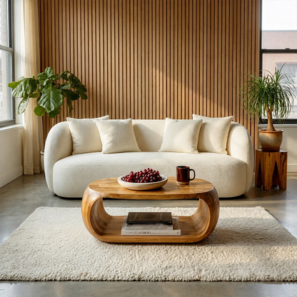 Natural Wood Coffee Table with Open Shelf – Modern Center Table for Easy Access Storage