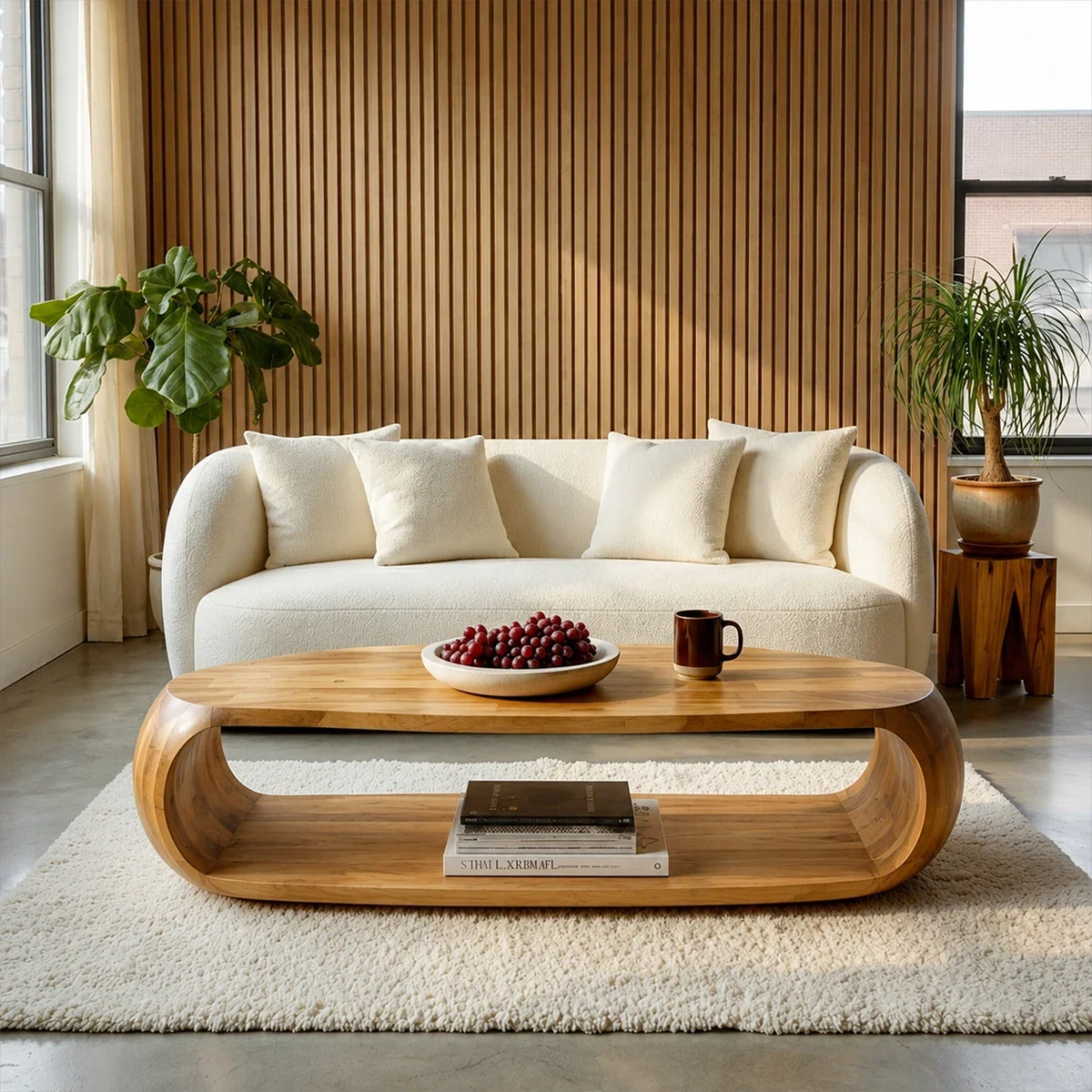 Natural Wood Coffee Table with Open Shelf – Modern Center Table for Easy Access Storage