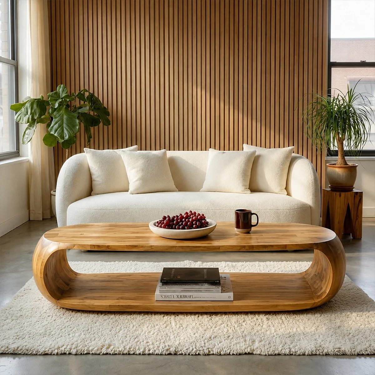 Natural Wood Coffee Table with Open Shelf – Modern Center Table for Easy Access Storage