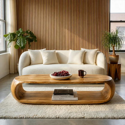 Natural Wood Coffee Table with Open Shelf – Modern Center Table for Easy Access Storage