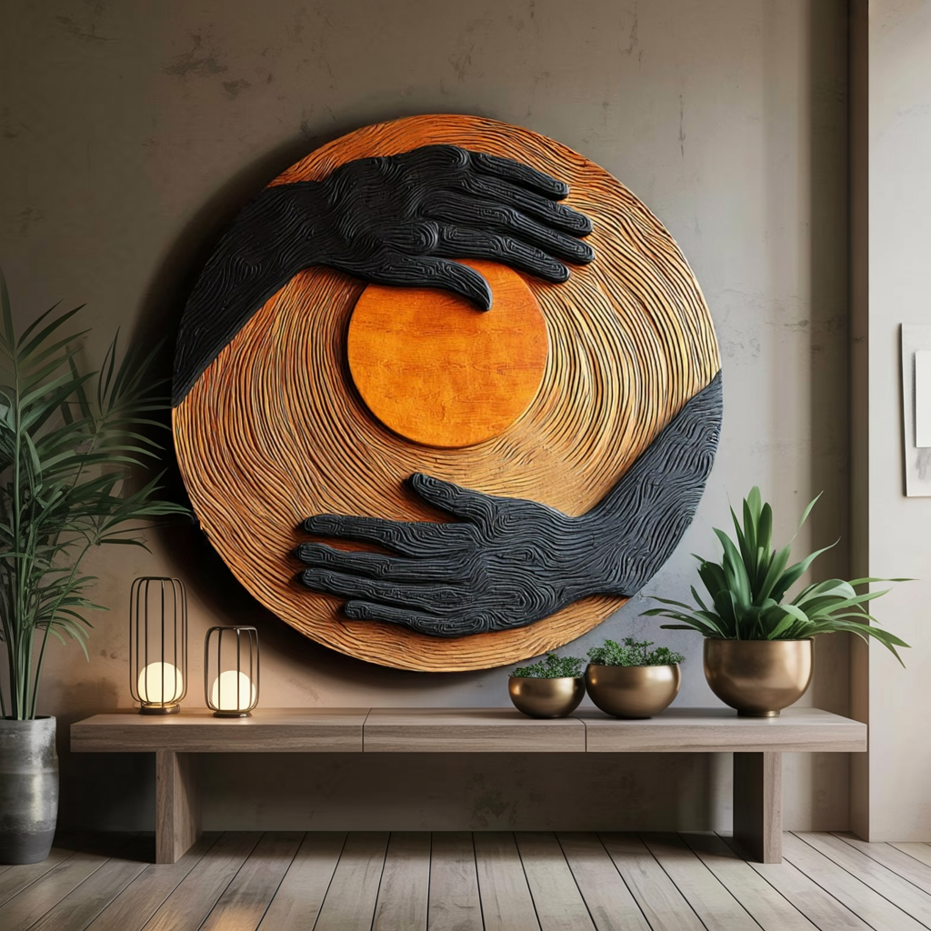 Mid Century Solid Wood 3D Sculpture For Living Room Wall Decor