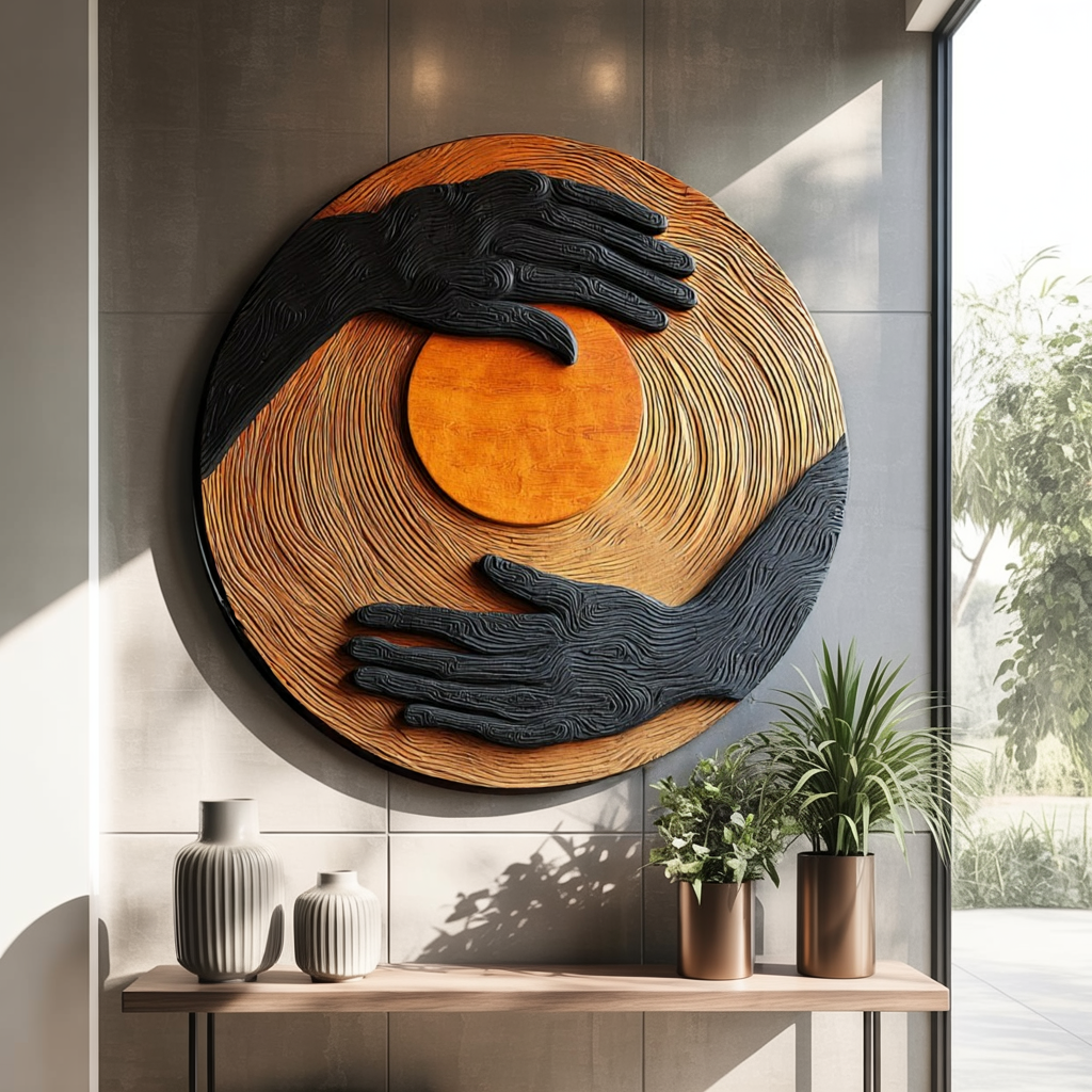 Mid Century Solid Wood 3D Sculpture For Living Room Wall Decor