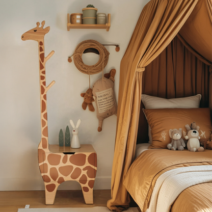 Adorable Giraffe Nightstand With Hooks And Drawer For Kids Room And Nursery