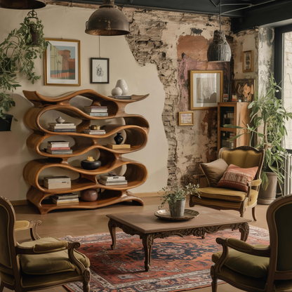 Sculptural Bookshelf Cabinet For Living Room And Office