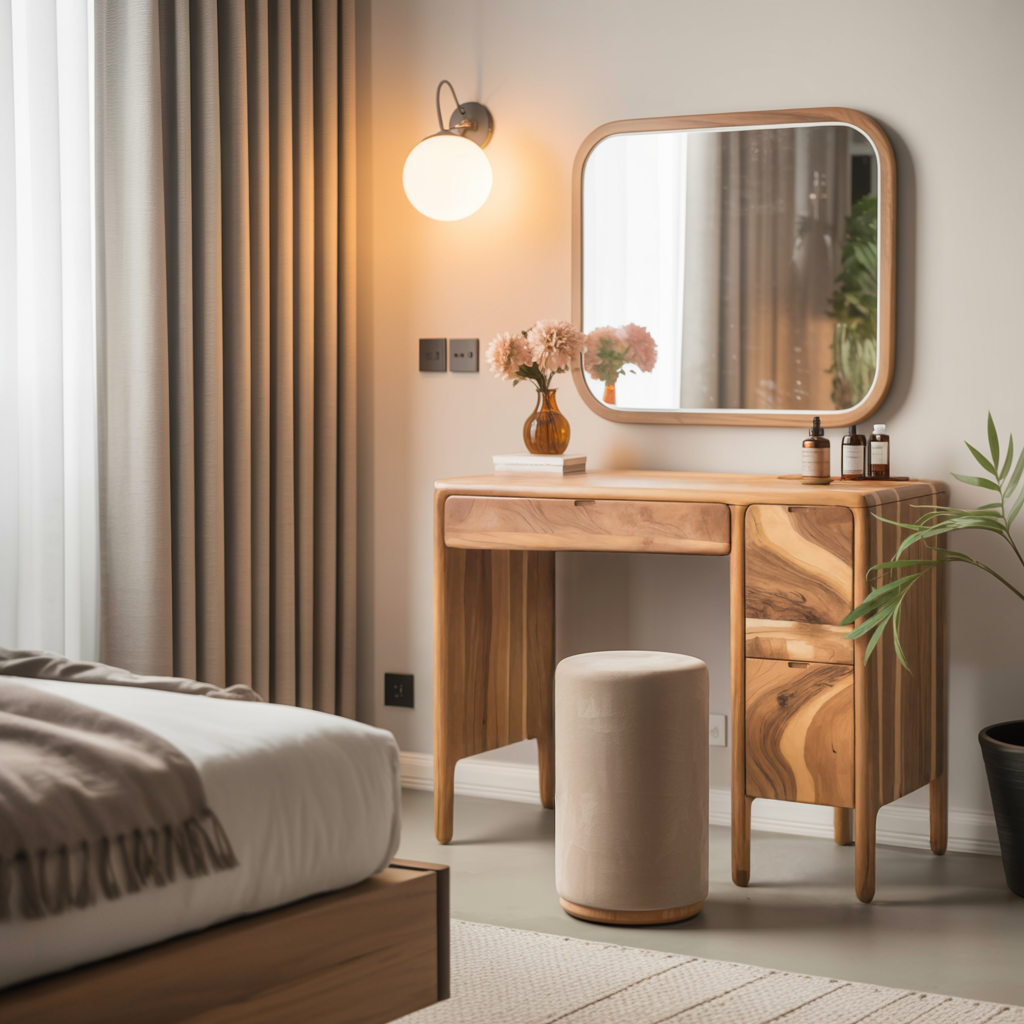 Mid Century Vanity Desk With Drawers For Bedroom And Dressing Corner