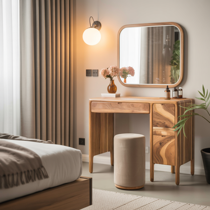 Mid Century Vanity Desk With Drawers For Bedroom And Dressing Corner