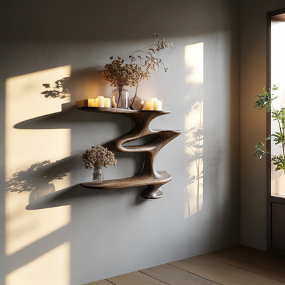 Mid Century Live Edge Wall Mount Shelf Living Room