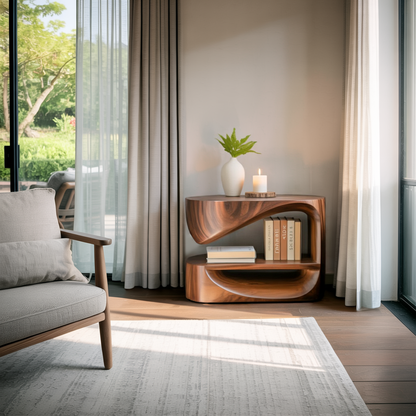 Modern Curved Nightstand With Open Shelf For Minimalist Rooms