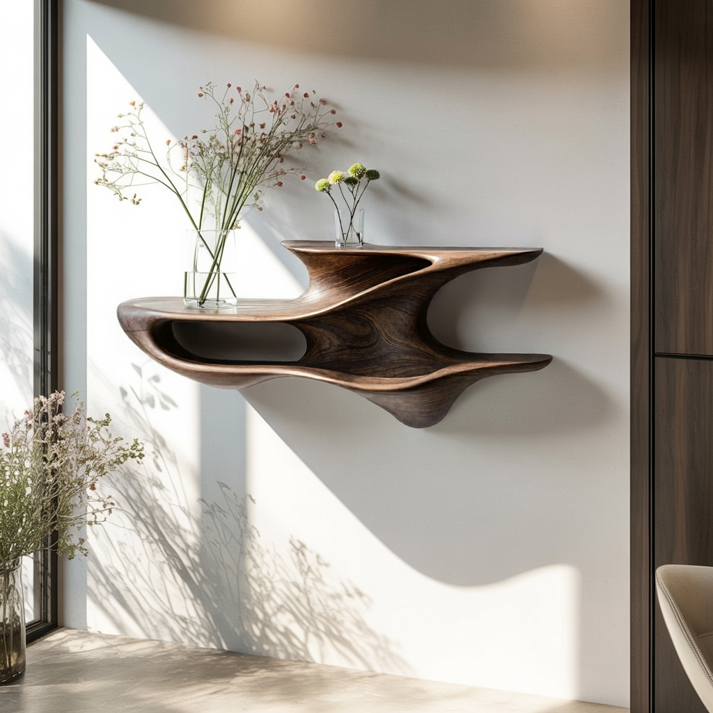 Handcrafted Live Edge Wall Mount Shelf For Living Room