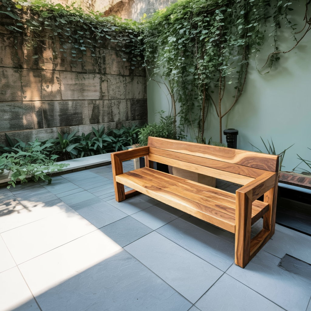 Modern Solid Wood Outdoor Bench With Armrests For Garden Or Entryway