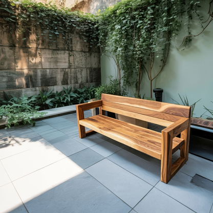 Modern Solid Wood Outdoor Bench With Armrests For Garden Or Entryway