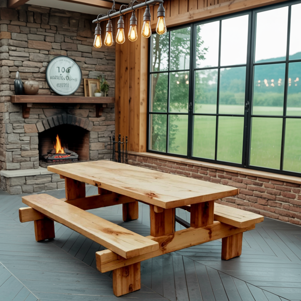 Minimalist Outdoor Picnic Table With Benches For Garden Or Cabin