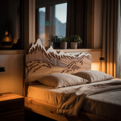 Rustic Style Mountain Carved Headboard Wall Art Bedroom