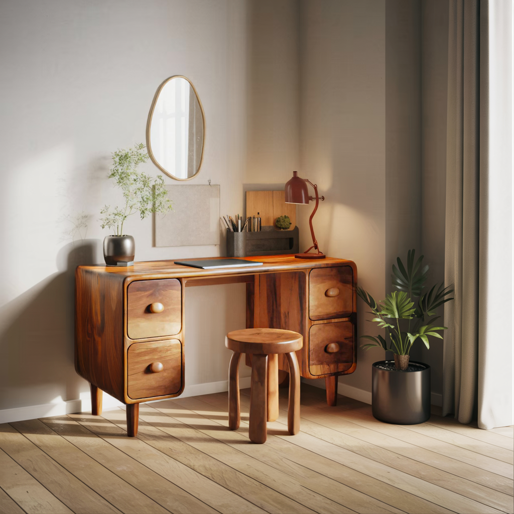 Modern Rounded Corner Desk With Drawers For Home Office Workspace