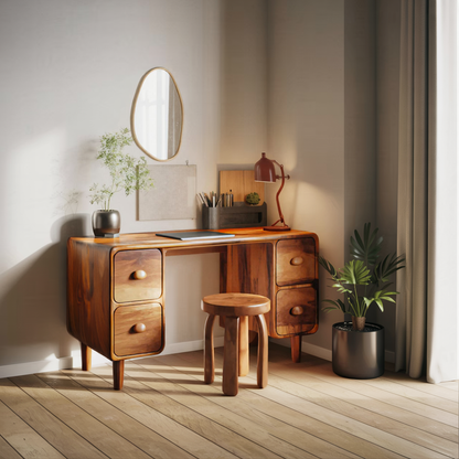 Modern Rounded Corner Desk With Drawers For Home Office Workspace