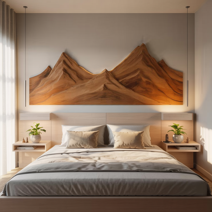 Rustic Mountain Wall Art Triptych Carving For Bedroom And Living Room