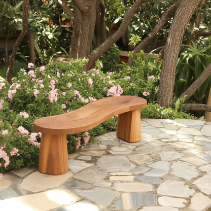 Organic Curved Wood Bench For Garden Or Entryway