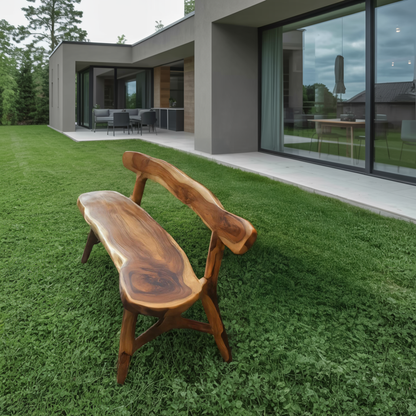 Rustic Live Edge Bench With Backrest For Garden Patio And Balcony