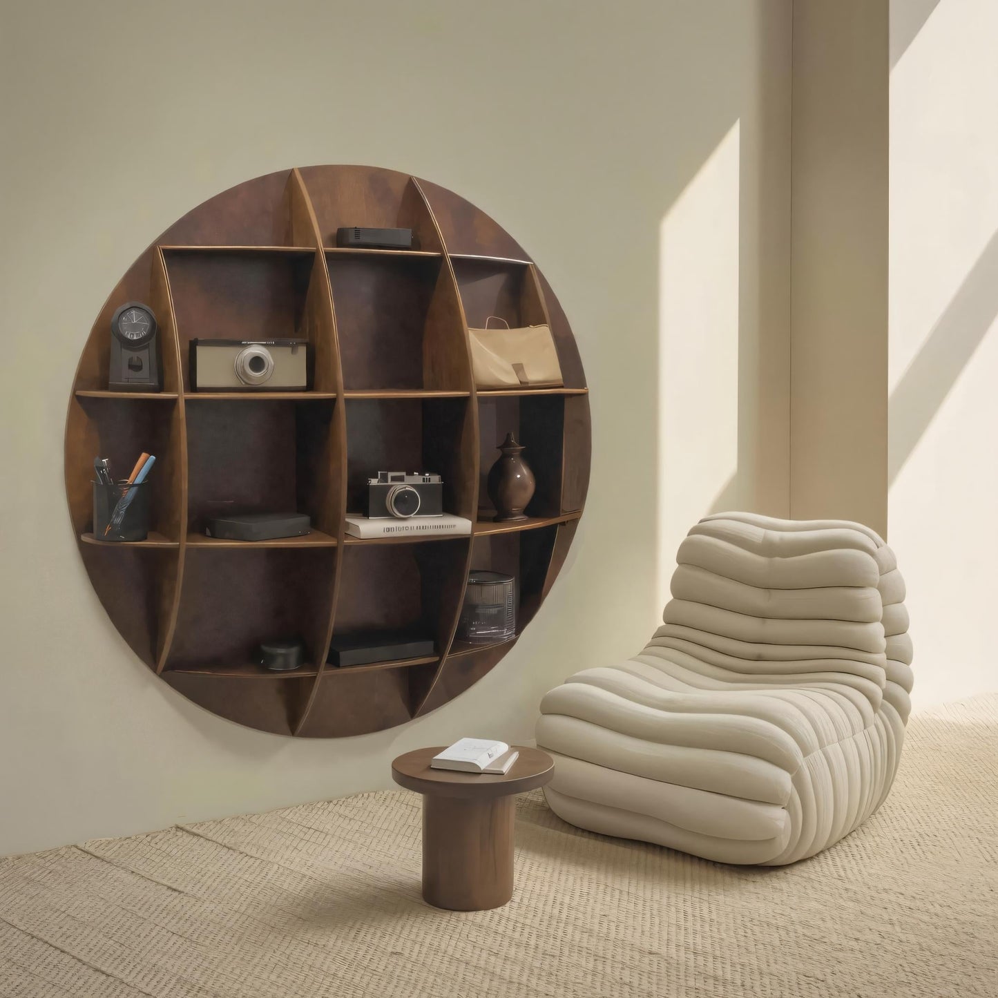 Modern Round Wall Mounted Shelf With Compartments For Living Room Office And Entryway