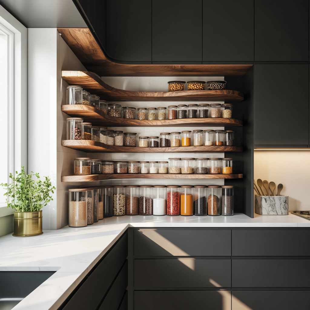 Rustic Style Kitchen Cabinet With Handmade Spice Storage
