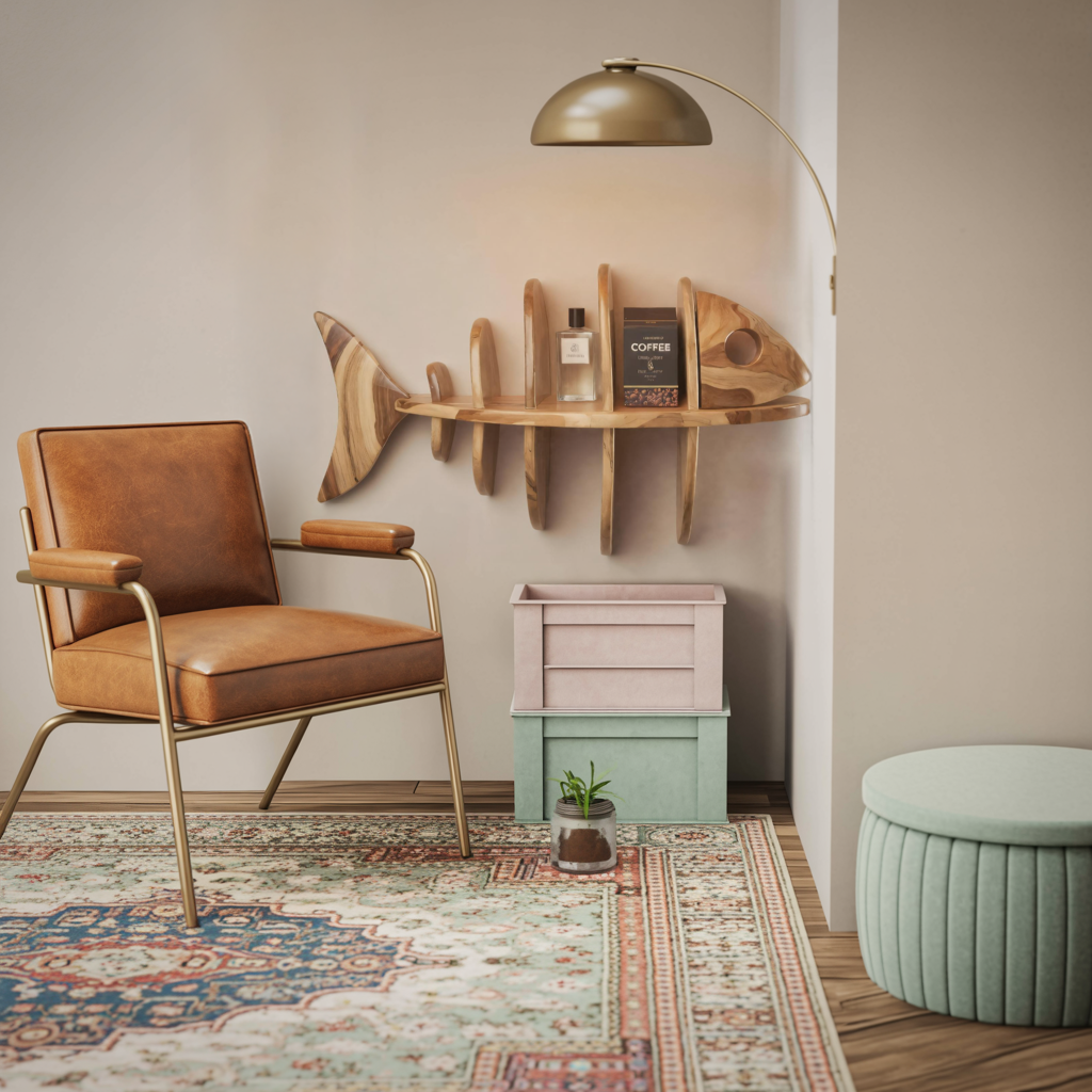 Modern Fish Bone Wall Shelf Nautical Display For Bathroom Kitchen And Beach House