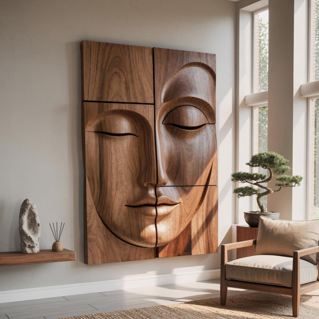 Modern Buddha Face Wall Art Living Room Entryway