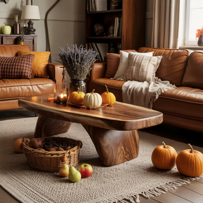 Modern Live Edge Coffee Table Livingroom Decor Cozy Pumpkin Season