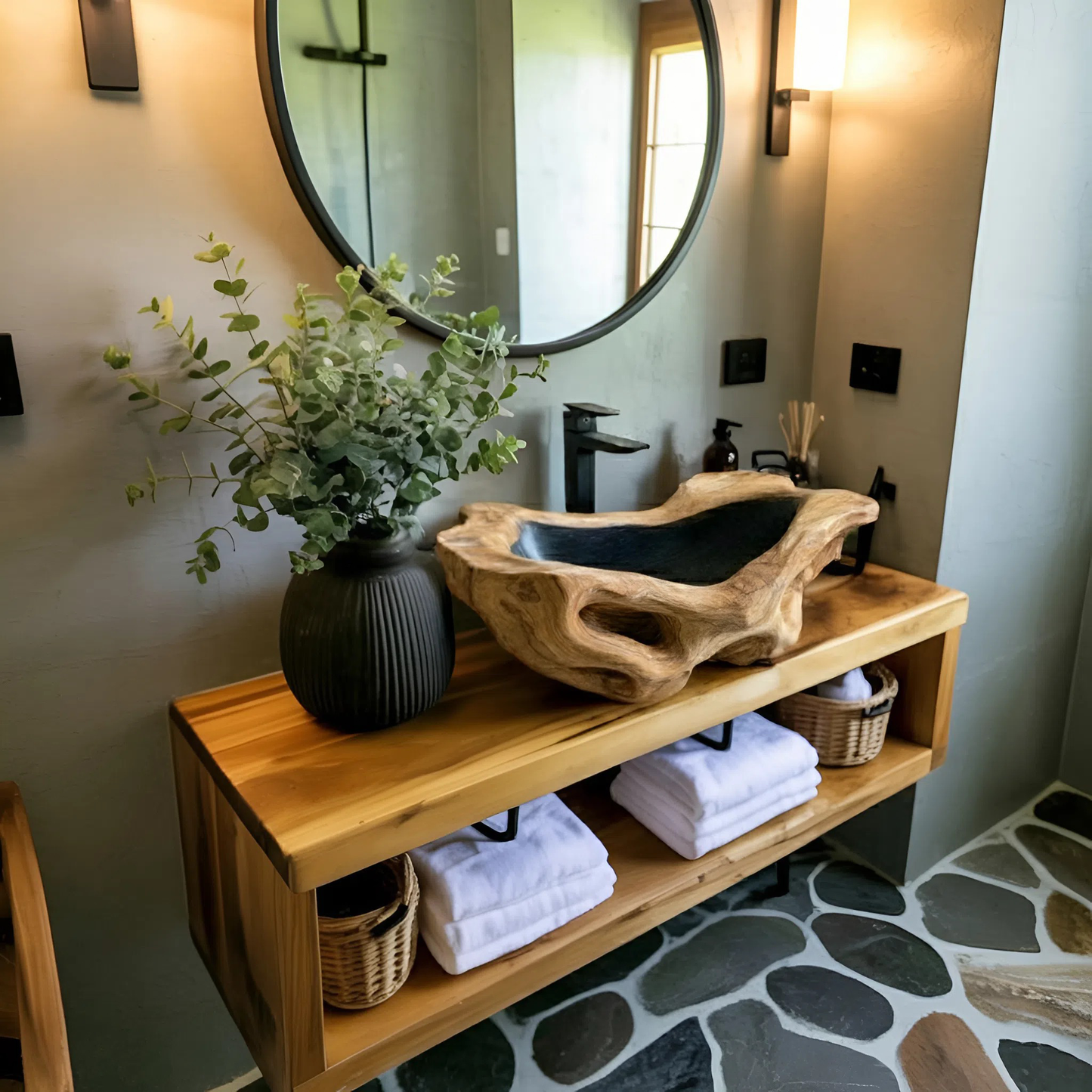 Rustic Wood Wash Basin For Vintage Bathroom
