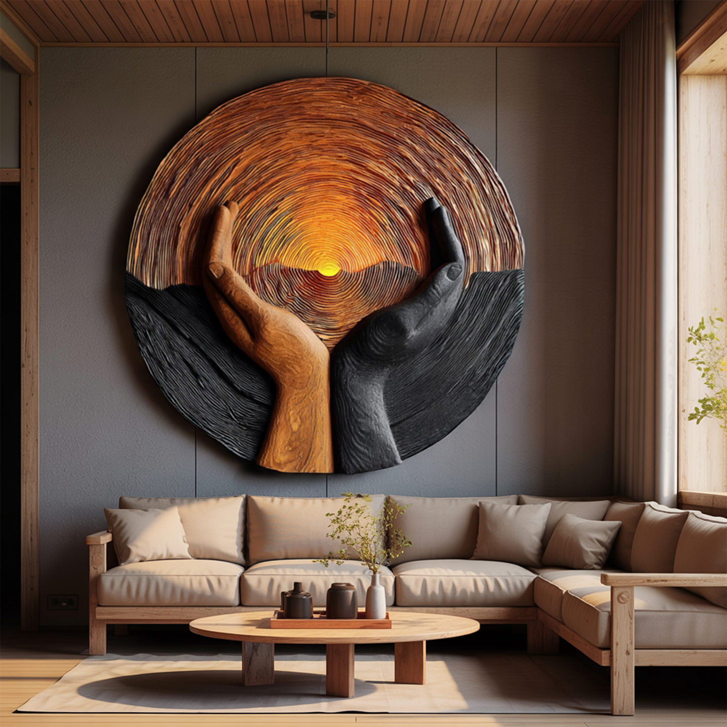 Handcrafted Wooden Wall Art Sculpture For Living Room Furniture